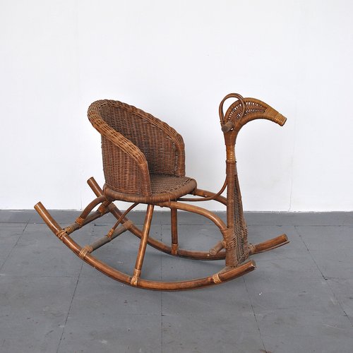 Children's Rattan Rocking Chair / Horse, 1950s for sale at Pamono