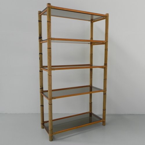 opgraven tand residentie Smoked Glass & Bambo Shelf, 1950s for sale at Pamono