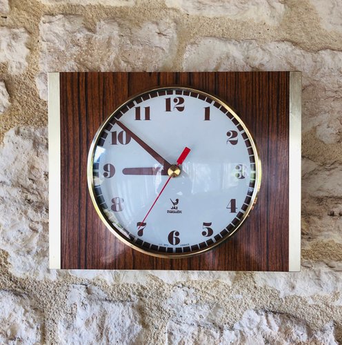 Horloge Murale Jaz RECTIC – Formica Noyer – Design Vintage – Révisée