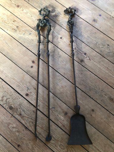 Antike Kaminzange aus Bronze, 2er Set bei Pamono kaufen