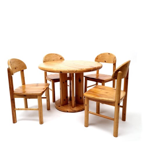Vintage Danish Pine Dining Table, Toddler Round Table And Chairs Set