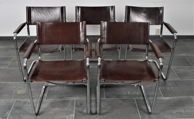 Brown Saddle Leather S34 Cantilever Armchairs By Mart Stam Marcel Breuer For Matteo Grassi 1980s Set Of 5 At Pamono Brown Saddle Leather S34 Cantilever, Sofa Mart Accent Chairs
