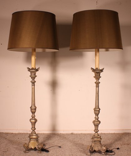 Vintage Italian Silver Plated Bronze, Restoration Bronze Torchiere Floor Lamp