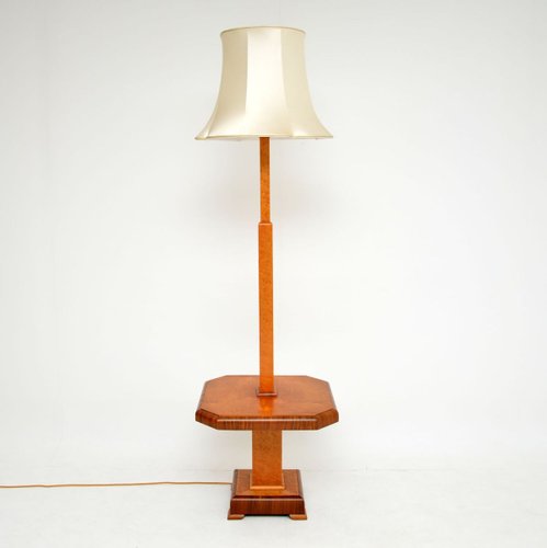 Art Deco Walnut Maple Floor Lamp With, Vintage Wooden Floor Lamp With Table