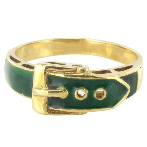 Green Enamel Gold Belt Ring 