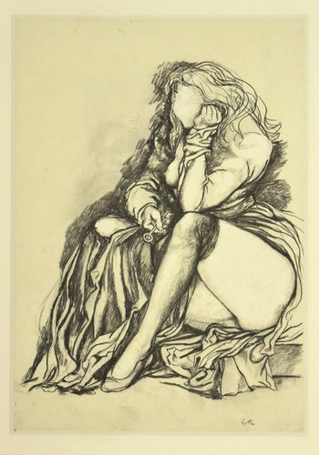 Renato Guttuso, Melancholy, Vintage Offset Print, 1980s for sale