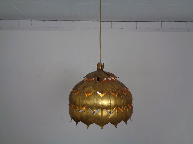 Large French Brass Lotus Ceiling Lamp 1940s For At Pamono - Brass And Glass Lotus 2 Bulb Flush Mount Ceiling Light