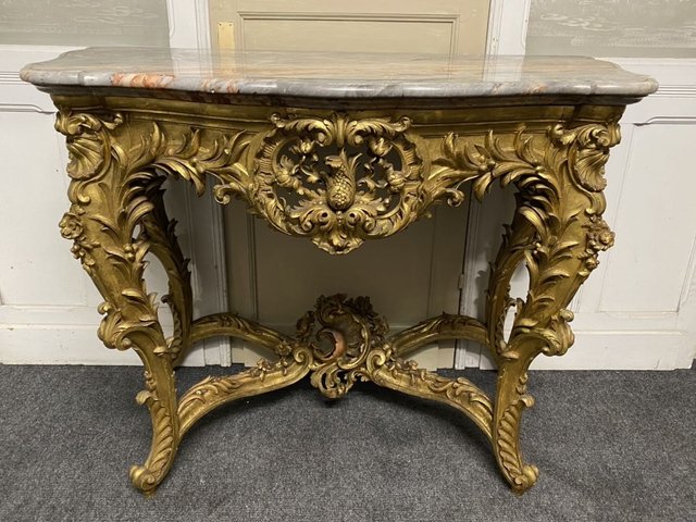 French Gilt Console Table, Aspen Carved Console Table