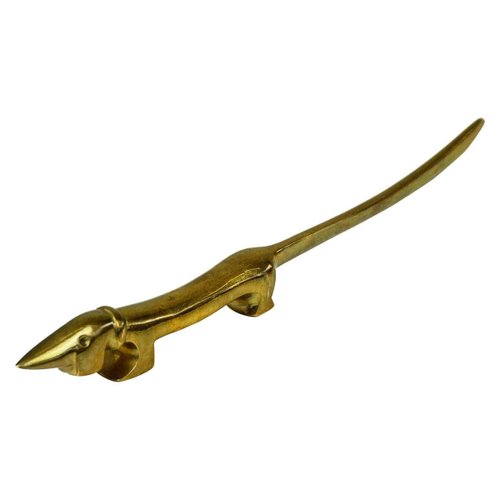 MidCentury Austrian Golden Brass Dachshund Letter Opener for sale at