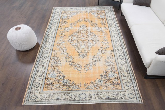 Turkish Vintage Orange Area Rug for sale at Pamono
