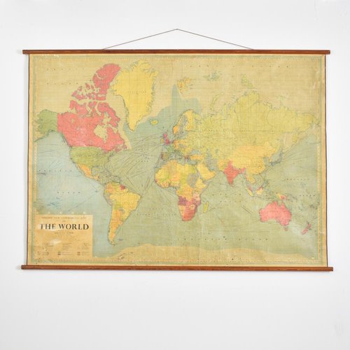 Large Vintage World Wall Map from Philips for sale at Pamono