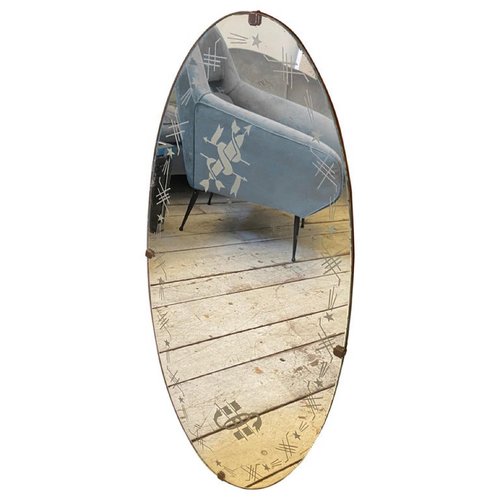 Espejo de pared italiano Art Déco grabado de Luigi Brusotti, años 40 en