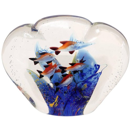 Figurine Presse-Papier Murano En Verre - Poisson Aux Rayures Blanches Et Vertes, Hauteur 18,5cm (Occasion)
