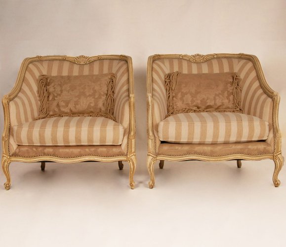 Butacas Bergere Mid-Century de roble de madera tallada de Henredon