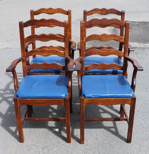 Oak Carver Dining Chairs With Blue, Antique Oak Chair With Leather Seat