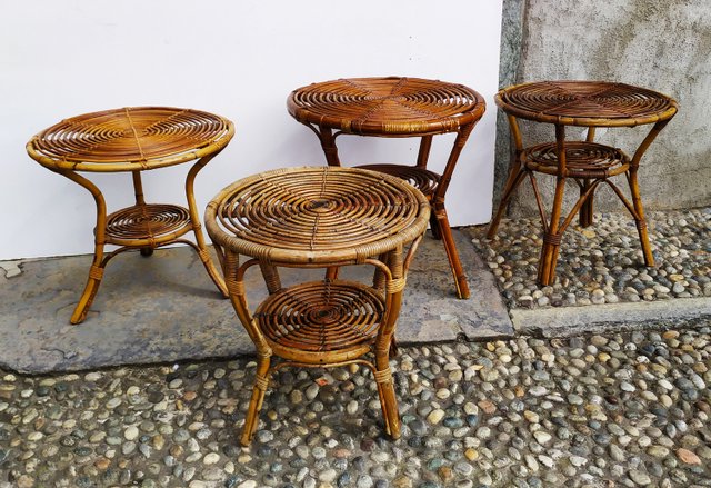 Small Italian Wicker Tables 1950s Set of 4