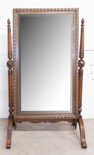 Beveled Psyche Mirror France, Victorian Antique Full Length Mirror