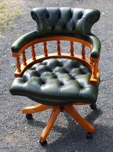 Walnut Swivel Office Chair In Green, Green Leather Desk Chair