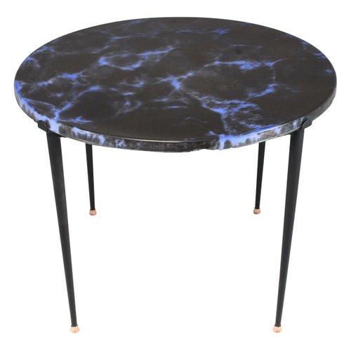 Potiers 1950s For At Pamono, Blue Leaf Glass Top Coffee Table