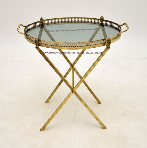 Vintage French Folding Side Table In Brass For At Pamono Vintage French Folding Side Table In, Vintage Gold Mirrored Tray Table