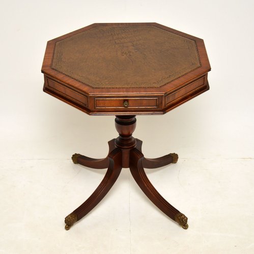 Antique Regency Style Mahogany Drum Table With Leather Top For Sale At Pamono