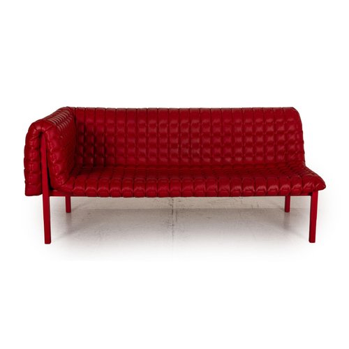Ruched Red Leather Sofa From Ligne, Leather Sofa Red