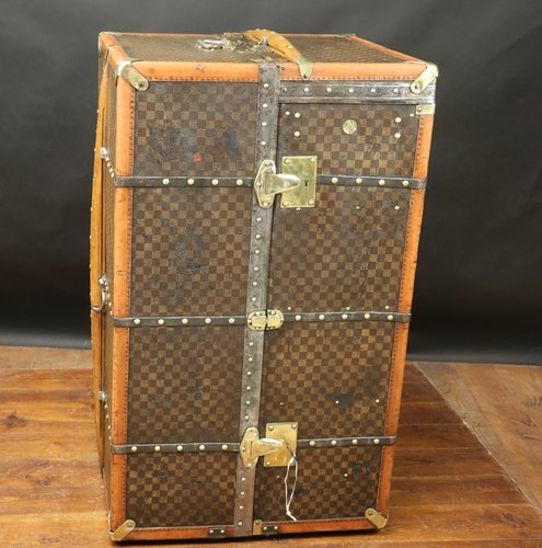 Vintage Steamer Wardrobe Trunk in Brass and Bound Canvas, 1890s for sale at  Pamono