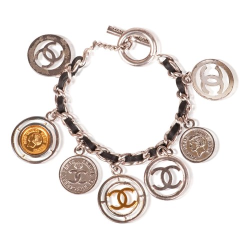 Chanel Silver and Leather Spell Out Letter Charm Bracelet 2004 at
