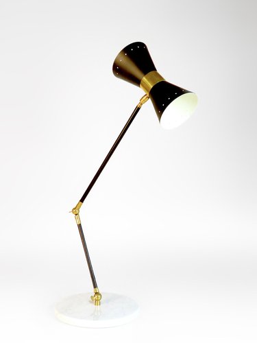 Marble Articulated Table Lamp 1950s, Brass Floor Lamp With Marble Table