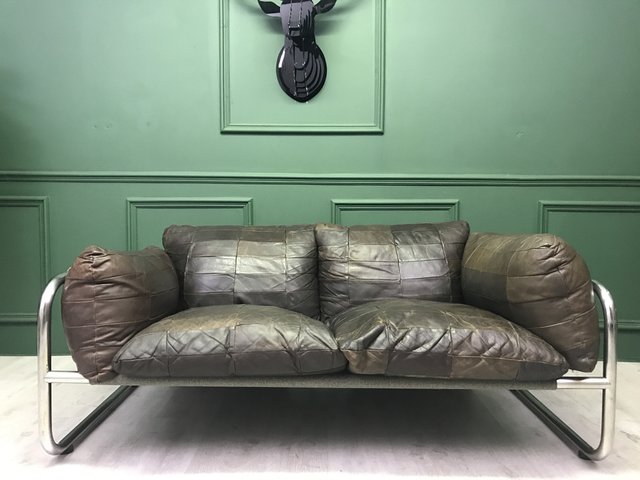 Mid Century Swedish Metal Chrome, Century Quilted Leather Sofa