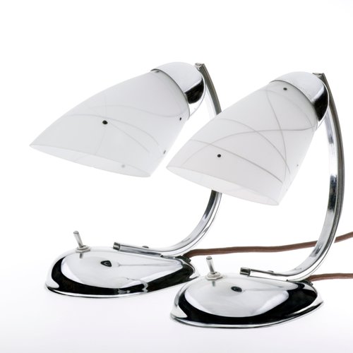 Art Deco Bedside Lamps in Chromed Glass by Josef Hurka for Napako