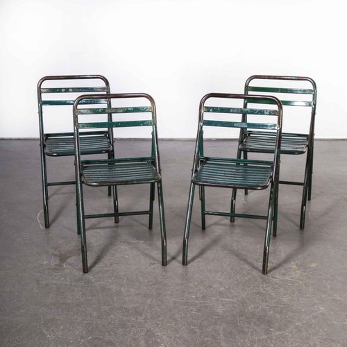 Französische Armee Klappstühle aus grünem Metall, 1960er, 4er Set bei