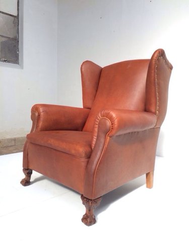 Neo Gothic Leather Wingback Chair 1930s For Sale At Pamono