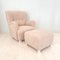 Mid-Century Danish Shearling High Back Wing Chair & Ottoman, 1950s, Set of 2 1