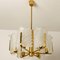 One of the Six Large Fagerlund Glass Leaves Brass Chandelier by Orrefors, 1960s 5