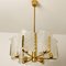 One of the Six Large Fagerlund Glass Leaves Brass Chandelier by Orrefors, 1960s, Image 5