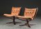 Vintage Cognac Leather Falcon Chair Set by Sigurd Resell, Set of 2 1