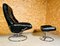 Poltrona reclinabile Ekornes vintage in pelle nera con sgabello di Stressless, Danimarca, set di 2, Immagine 4
