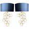 Metal Gold Sconces with Blue Silk Shade, Set of 2 1