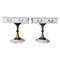 White Nightstands with One-Drawer and Bronze and Marble Pedestal, Set of 2 1