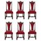 Spanische Geschnitzte Nussholz Stühle mit Rotem Samt Sitz, 6er Set 1