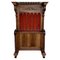 19th Large Carved Spanish Solid Walnut Hall Stand with Red Velvet 1