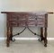 Catalan Carved Walnut Sofa Table with Four Drawers & Iron Stretcher 2