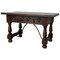 20th-Century Spanish Carved Table with Iron Stretchers and Drawer 1