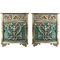 Bronze Vitrine Nightstands with Green Glass Doors and Drawer, Set of 2 1