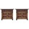19th Century Catalan Carved Oak Tuscan Two Drawer Buffets, Set of 2 1