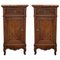 Art Nouveau Walnut Nightstands with Crest and Marble Top, Set of 2, Image 1
