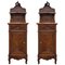 Art Nouveau Walnut Nightstands with Crest and Marble Top, Set of 2, Image 1