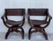 19th Century Folding Carved Walnut and Leather Bench, Set of 2, Image 2