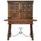 19th Century Spanish Cabinet on Stand in Carved Walnut and Iron Stretcher 1